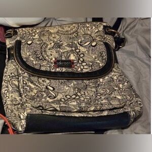 Sakroots Black and Cream Floral Canvas Crossbody